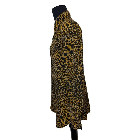 VTG Womens Animal Print Button Up Shirt M Tan Black Retro 90s Cheetah Mob Wife - Picture 6 of 13
